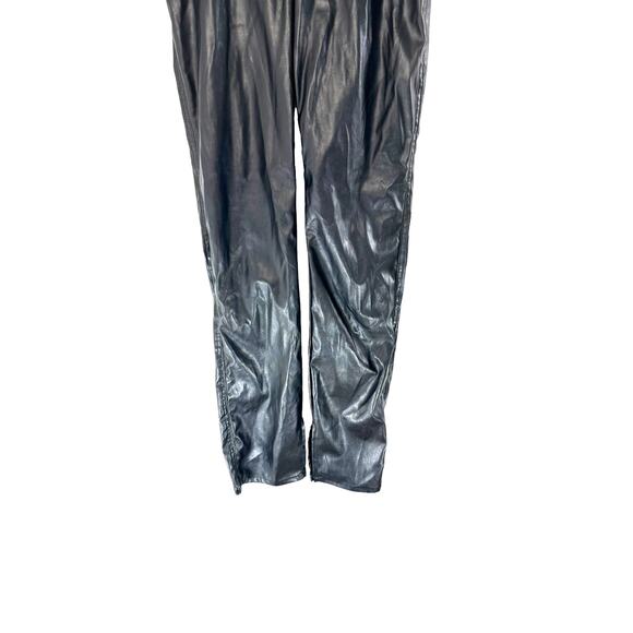 REVICE Black Faux Leather Punk Grunge Split Hem Straight Leg Pant Size 25 - Picture 2 of 14